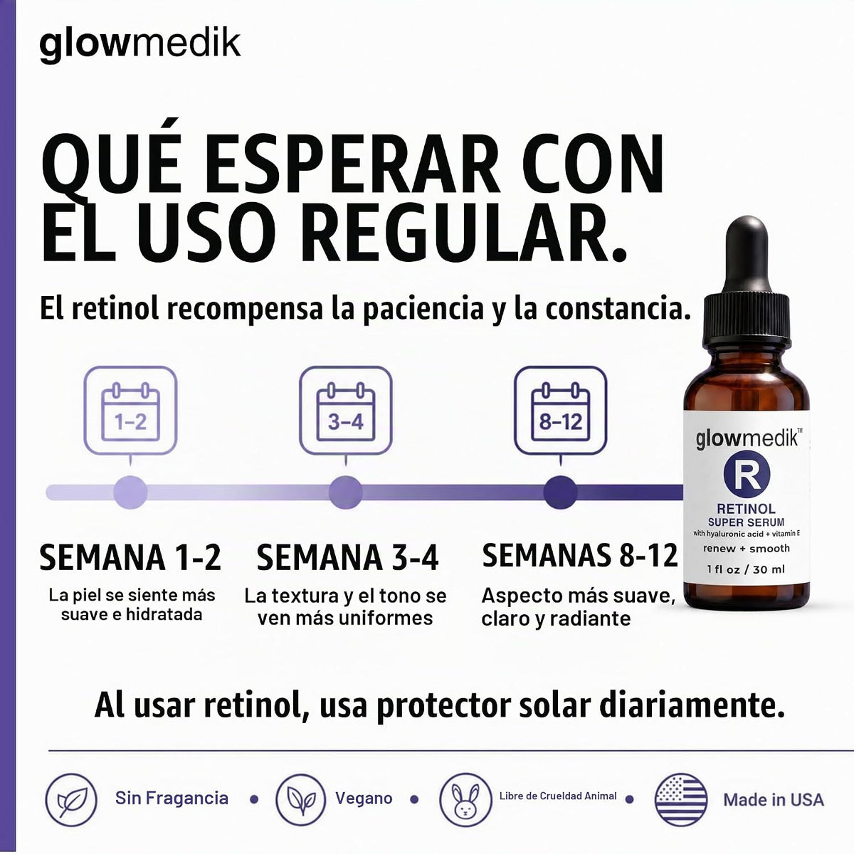 Glowmedik Suero potenciador de retinol para cara con ácido hialurón...