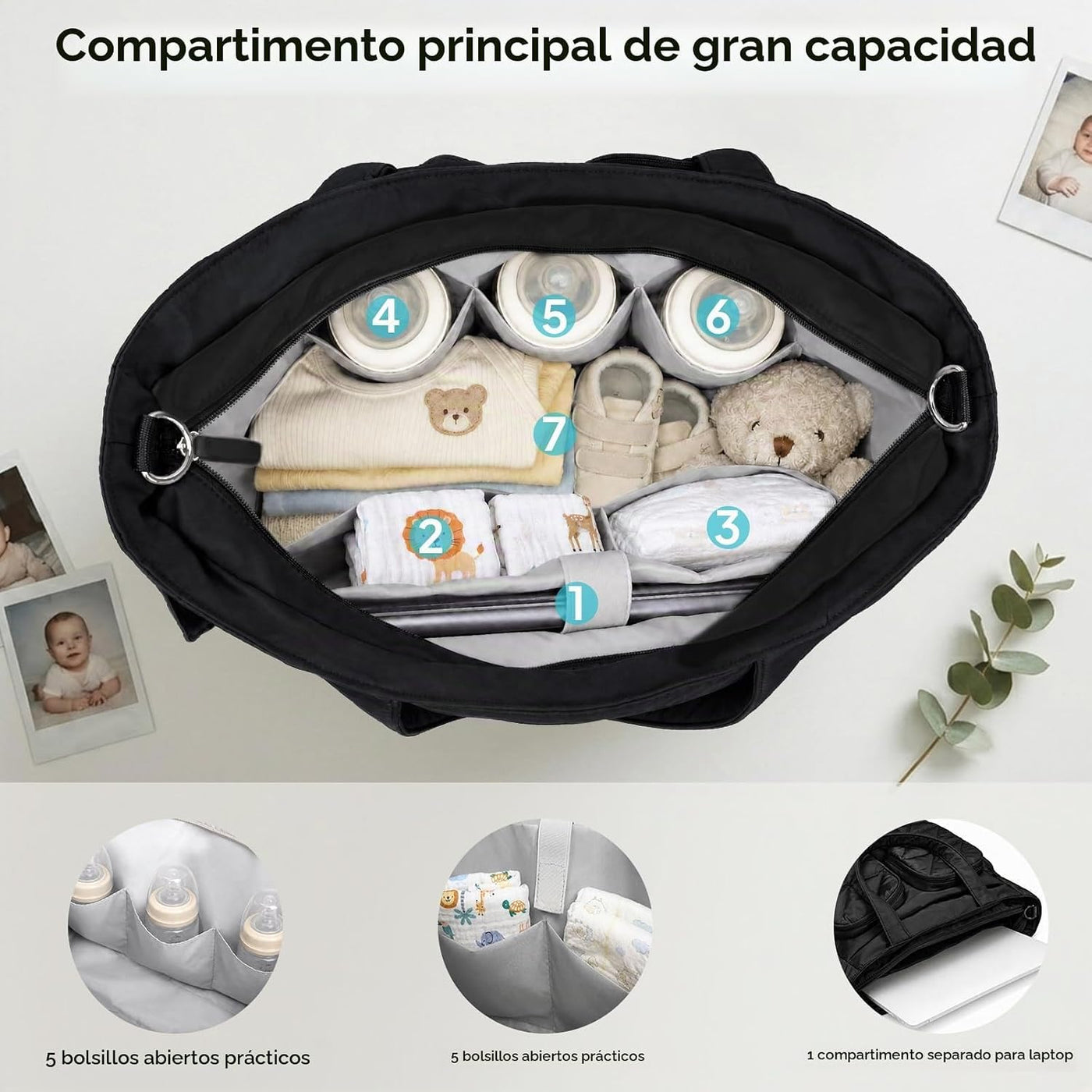 TOPEAST Bolsa de pañales, bolsa acolchada para bebé con bolsillos a...