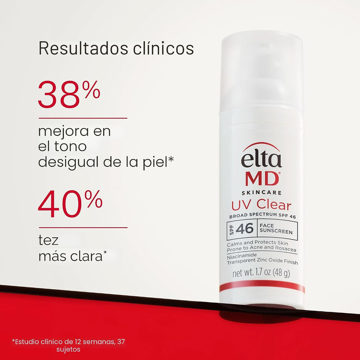 Protector solar facial transparente UV EltaMD con óxido de zinc, si...