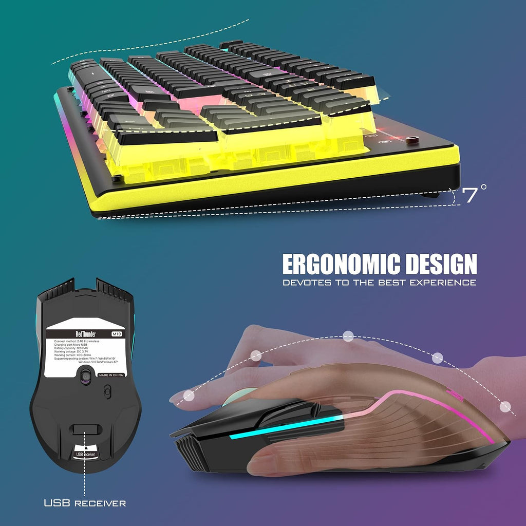 RedThunder K10 Combo de teclado y mouse inalámbricos para juegos, b...