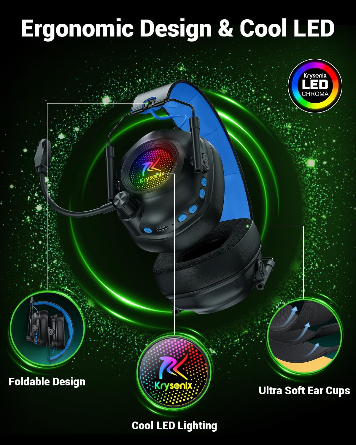 Auriculares inalámbricos para juegos Krysenix con micrófono con can...