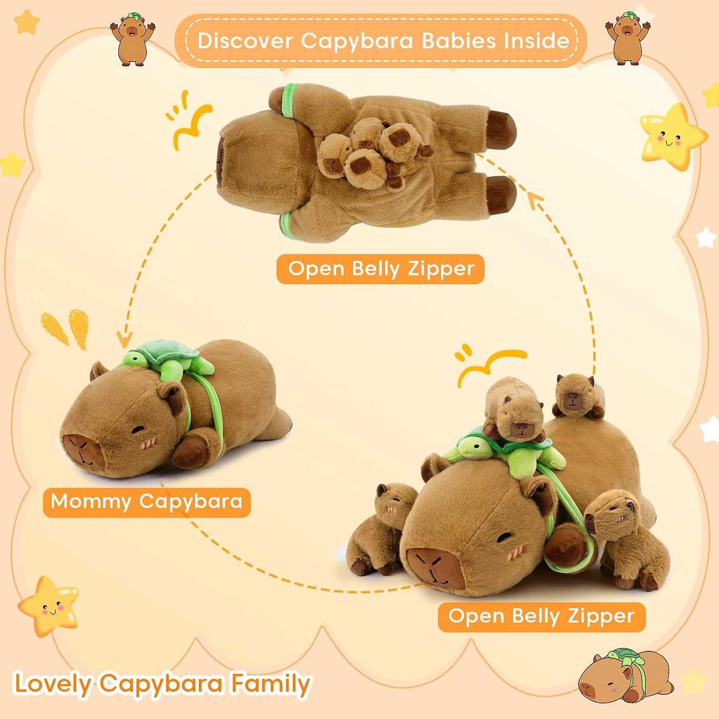 SQEQE Capybara - Animales de peluche con bebés en el interior, pelu...