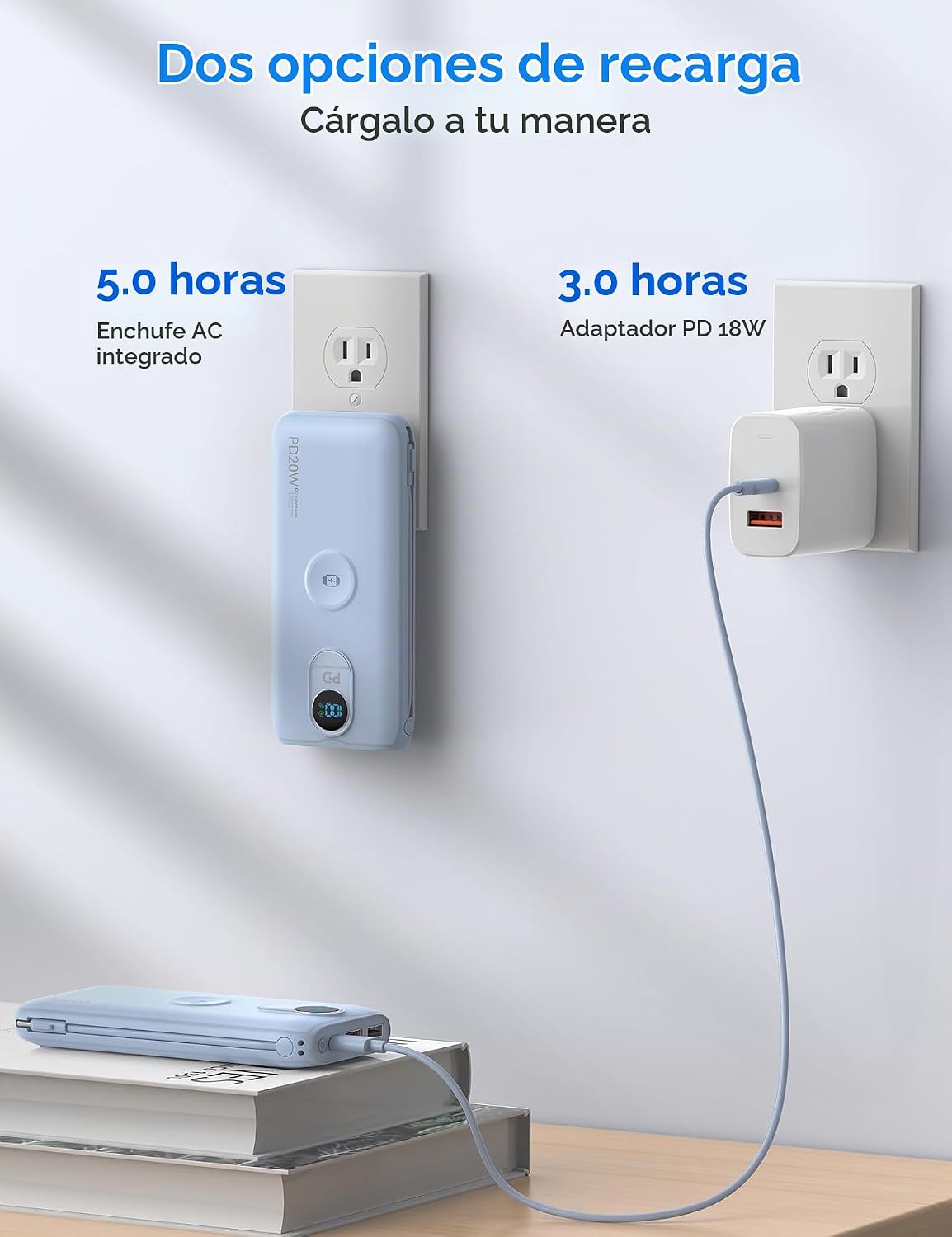 Cargador portátil Power Bank 10000mAh PD20W con cables incorporados...