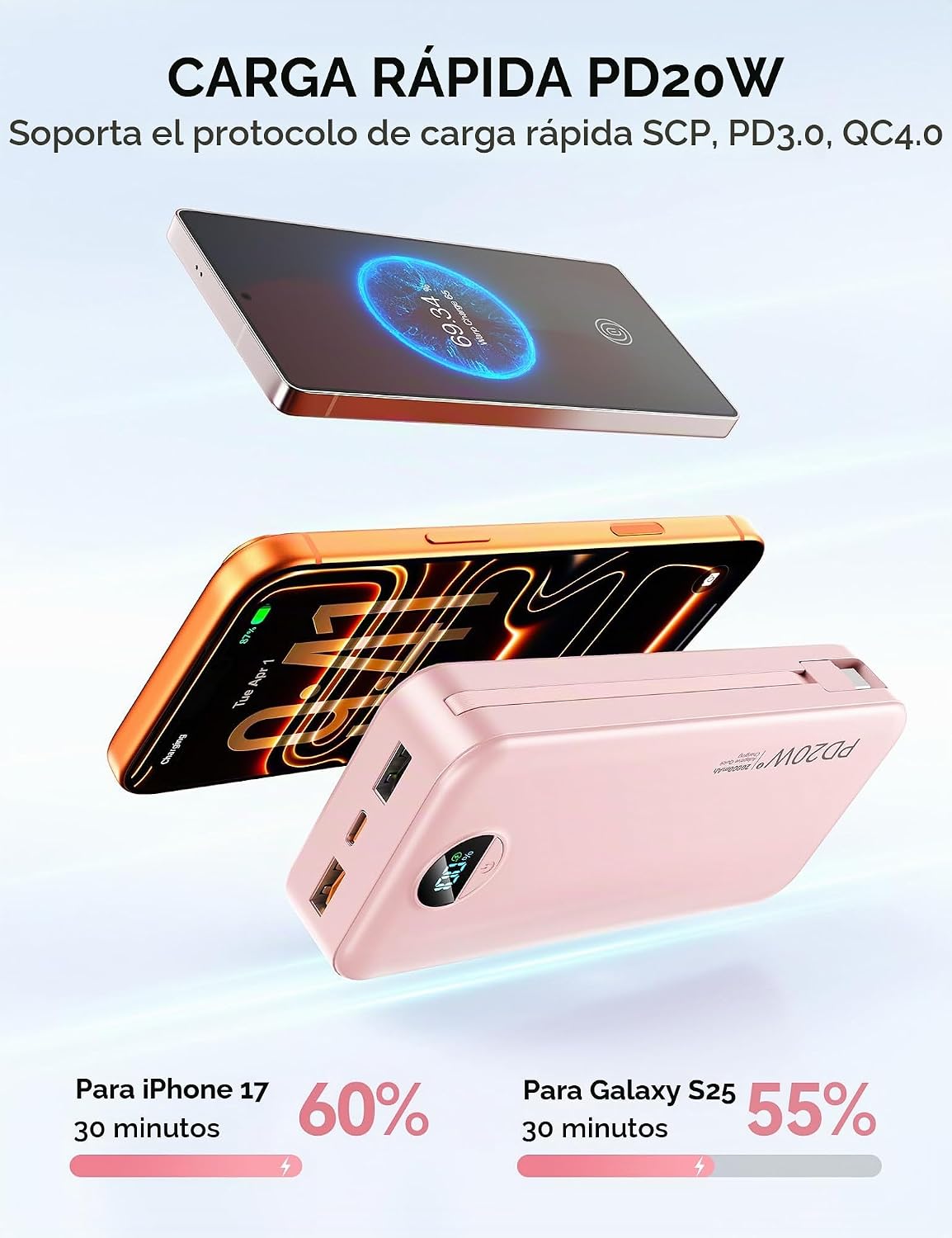 Nusyddy Cargador portátil 20000mAh de carga rápida w\/incorporado e...