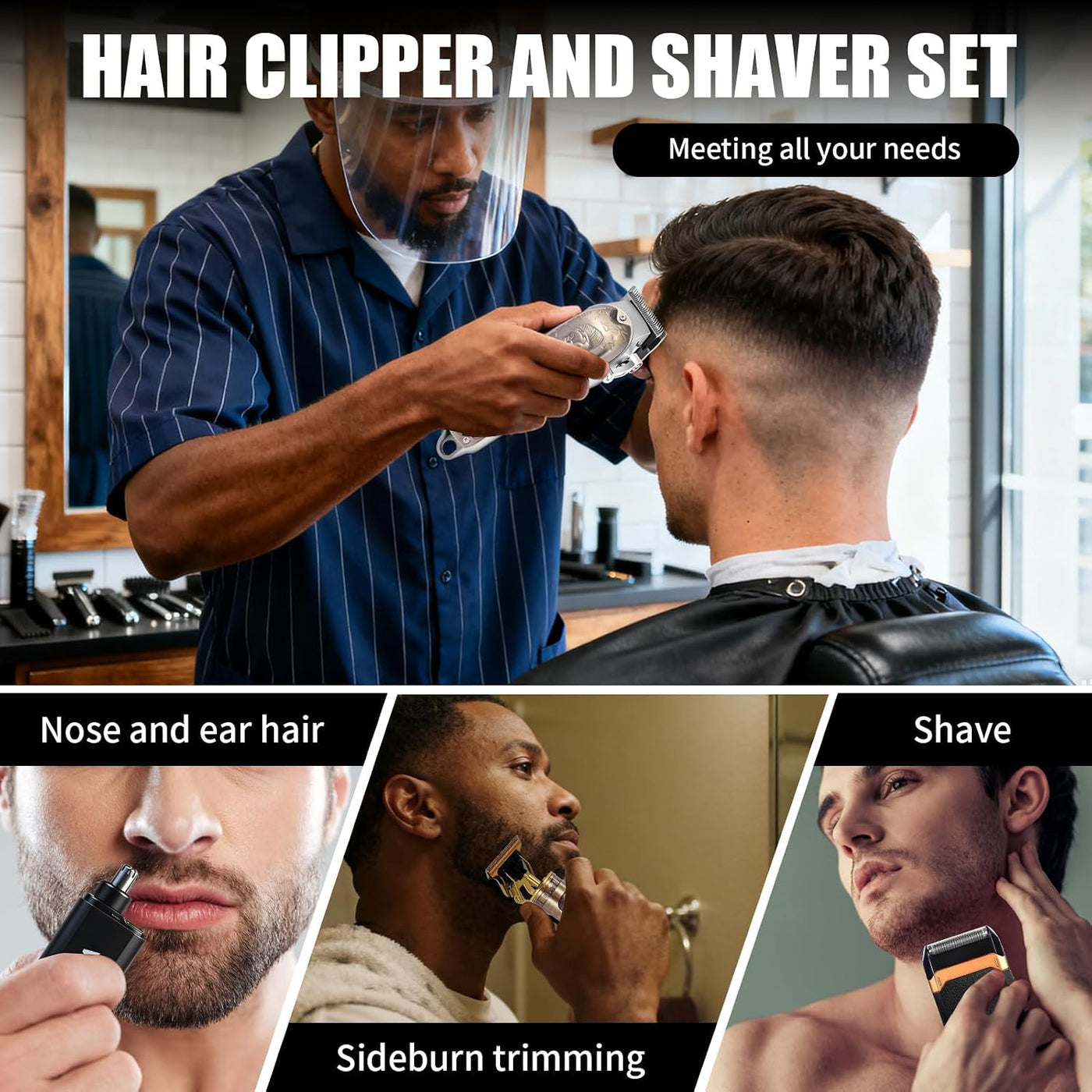 Juego de cortapelos profesional, cortapelos para hombres, recortado...