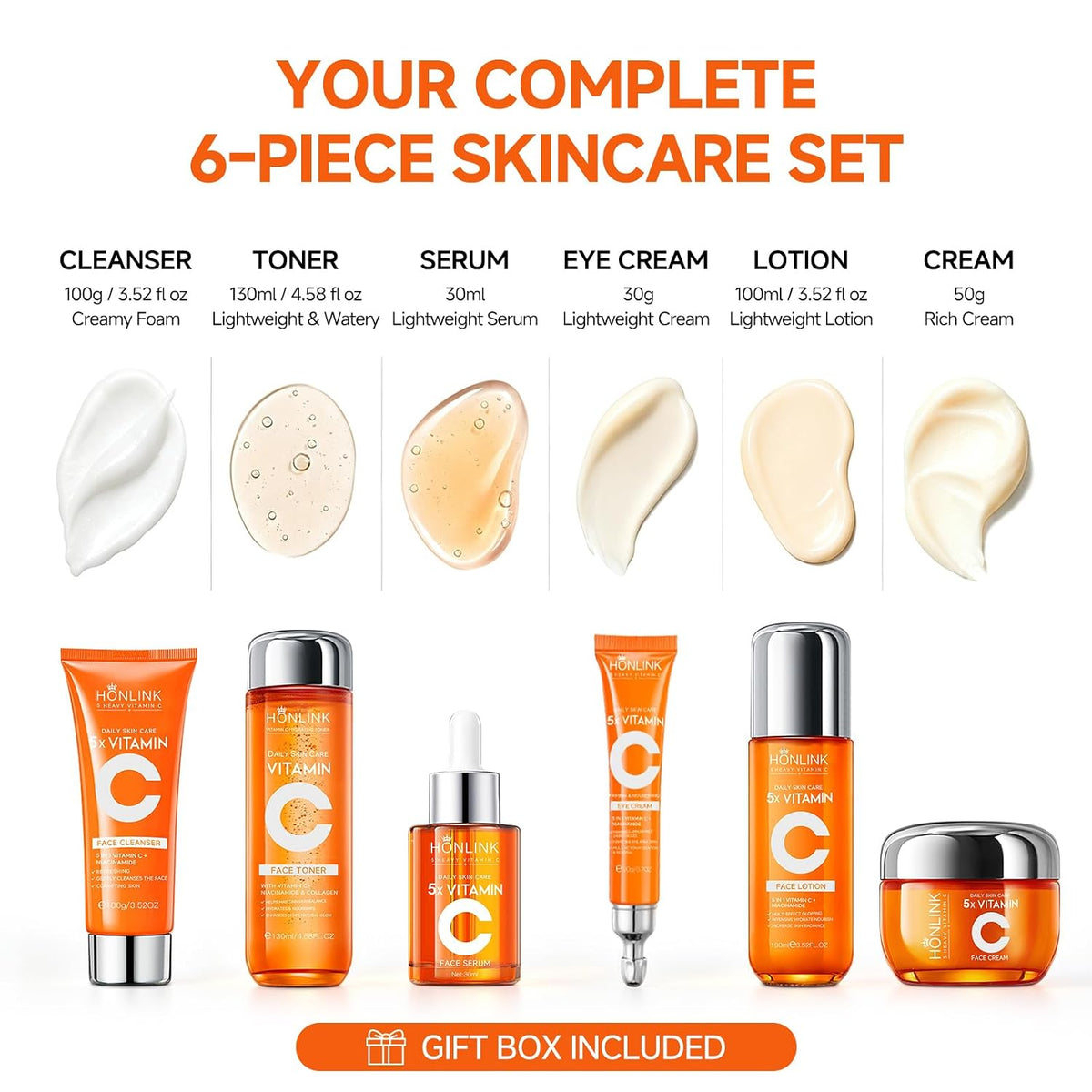 Set de cuidado de la piel con niacinamida de vitamina C, rutina dia...