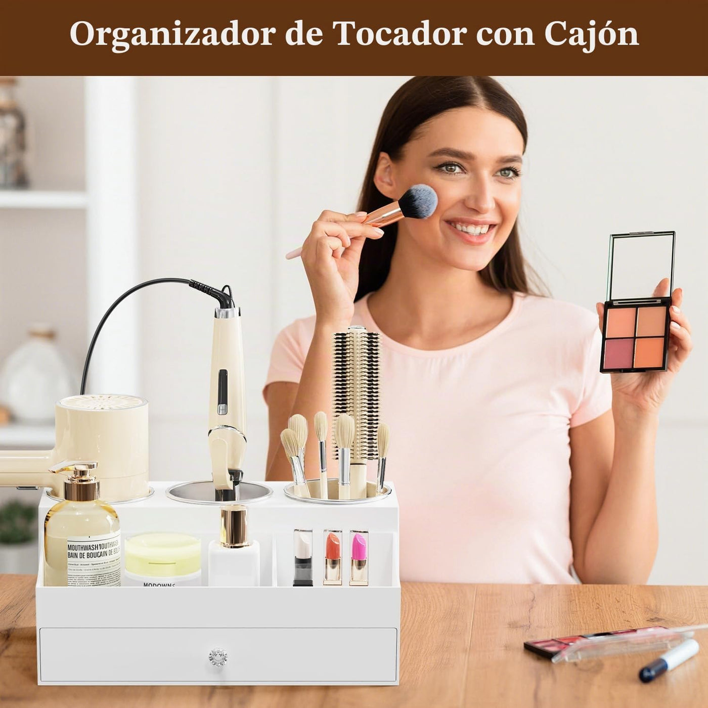 GFWARE Soporte acrílico para secador de pelo con cajón, organizador...