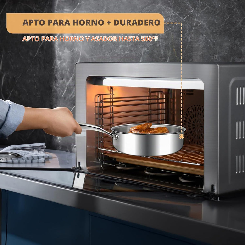EWFEN Sartén de Acero Inoxidable de Tres Capas 3QT, Sartén Profunda...