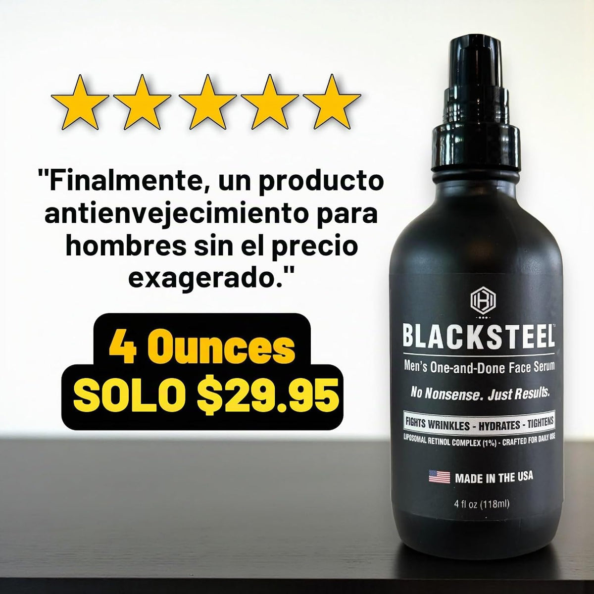 BLACKSTEEL Suero facial antienvejecimiento para hombre con retinol...