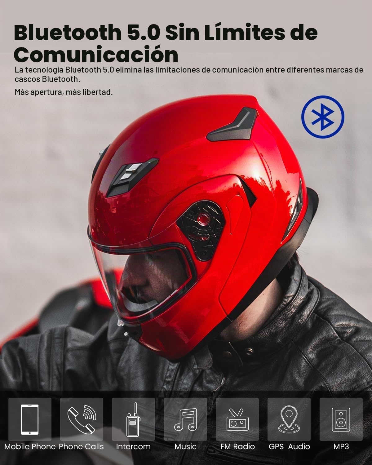 ILM - Casco de motocicleta modular con visera solar abatible, Bluet...