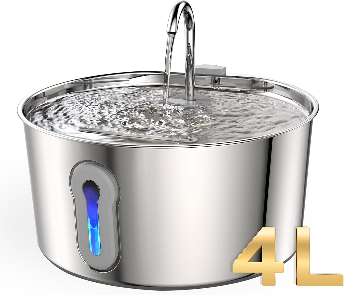Fuente de agua grande para gatos de 4 litros\/135 onzas, acero inox...