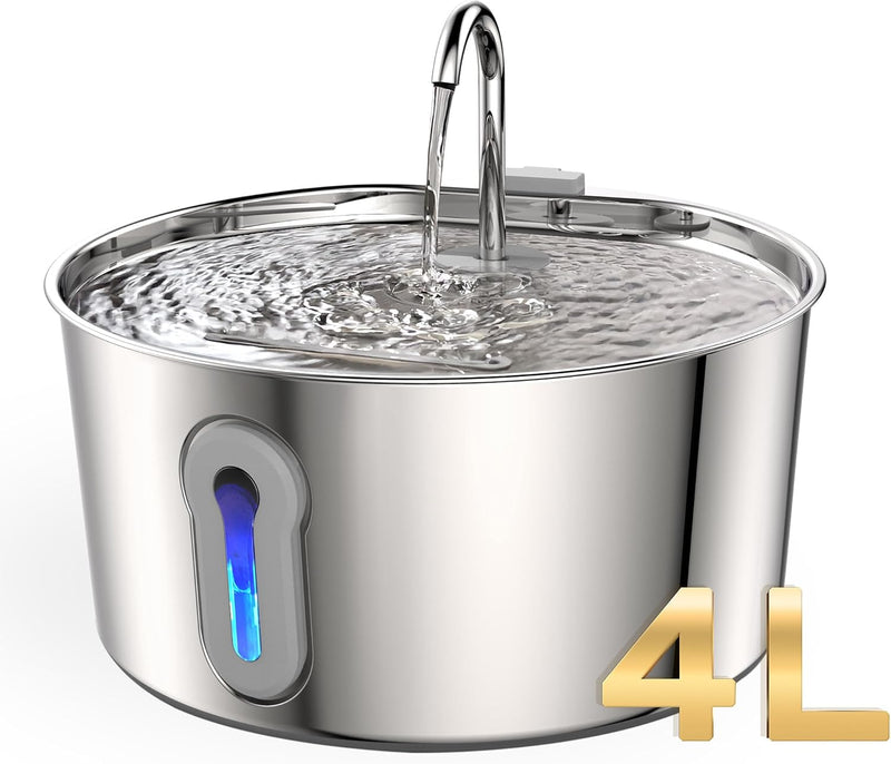 Fuente de agua grande para gatos de 4 litros\/135 onzas, acero inox...