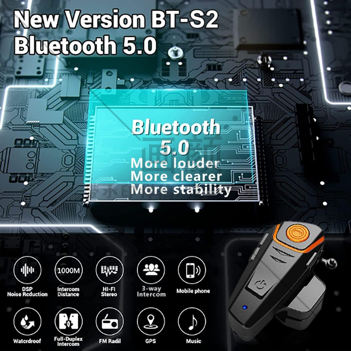 Dgakcvb Auriculares Bluetooth para motocicleta, BT-S2 Bluetooth 5.0...