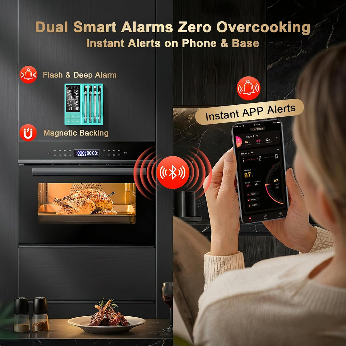 Termómetro digital inalámbrico para carne de 800 pies para barbacoa...