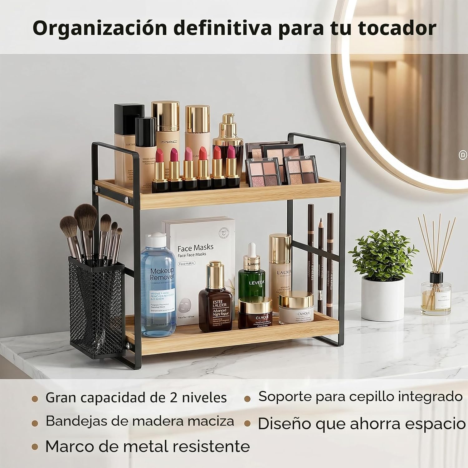 LEMIKKLE Organizador de mostrador de baño con cesta, organizadores...