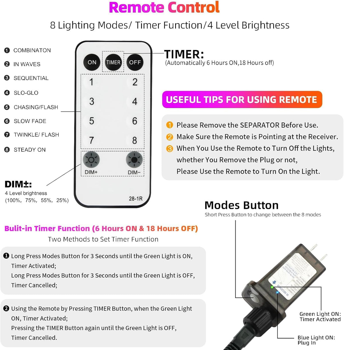 VTECHOLOG - 300 luces LED moradas y naranjas para árbol de Navidad,...