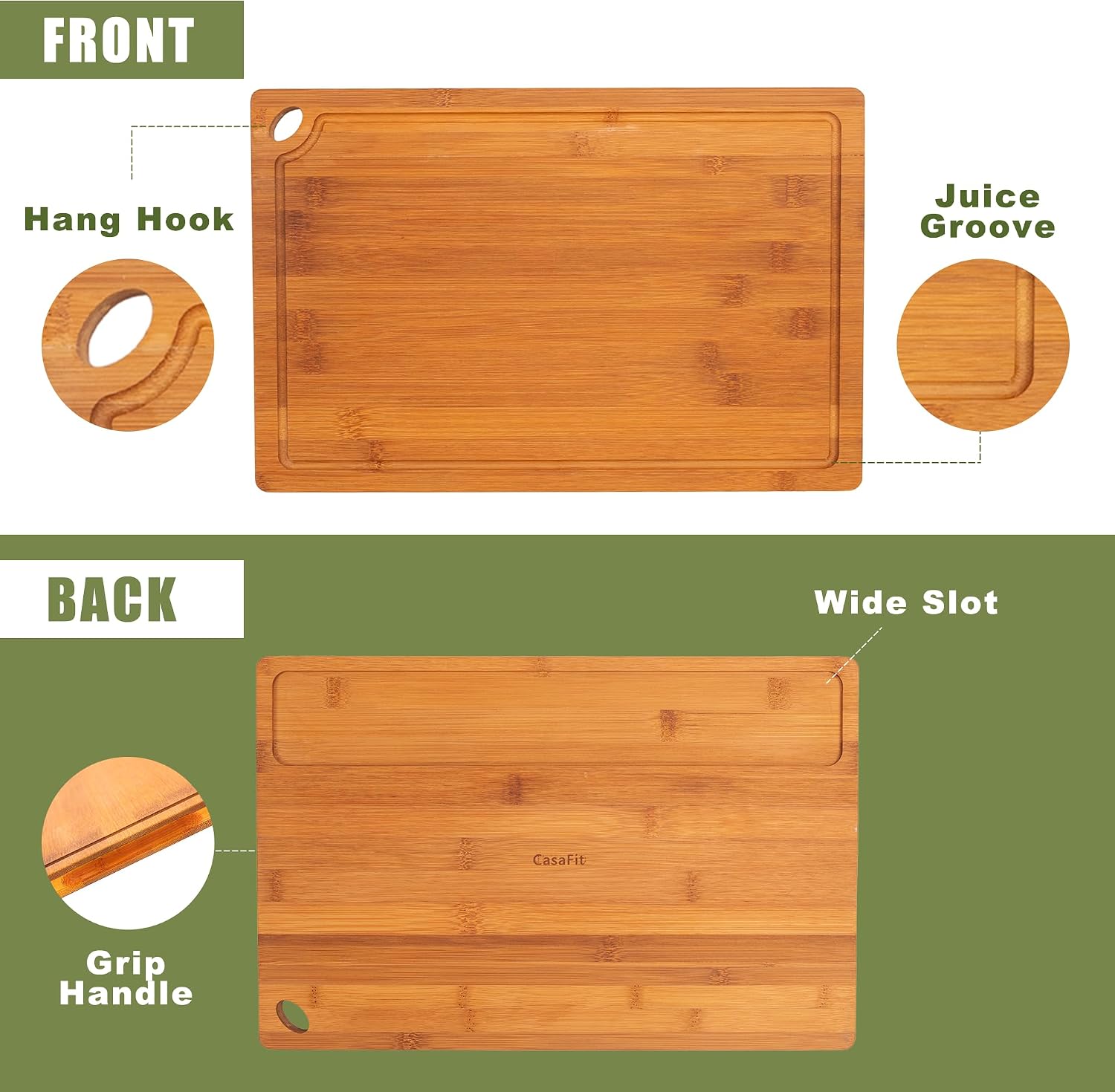 Juego de tablas de cortar de bambú orgánico de 3 piezas para cocina...