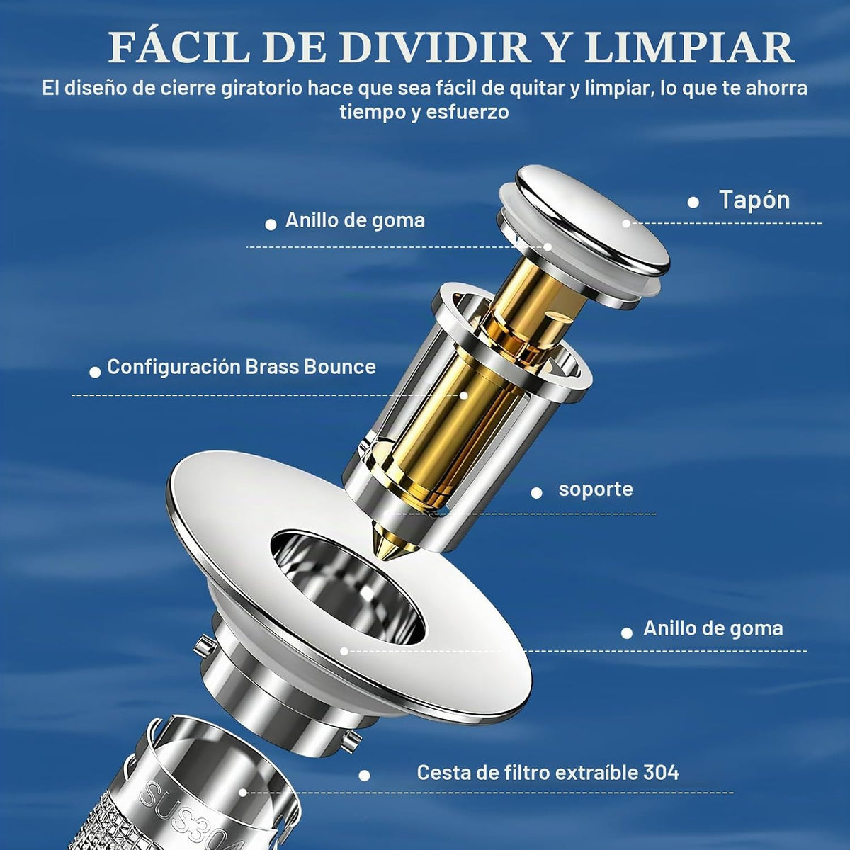 STILLM Colador de drenaje para fregadero de baño, tapón desplegable...