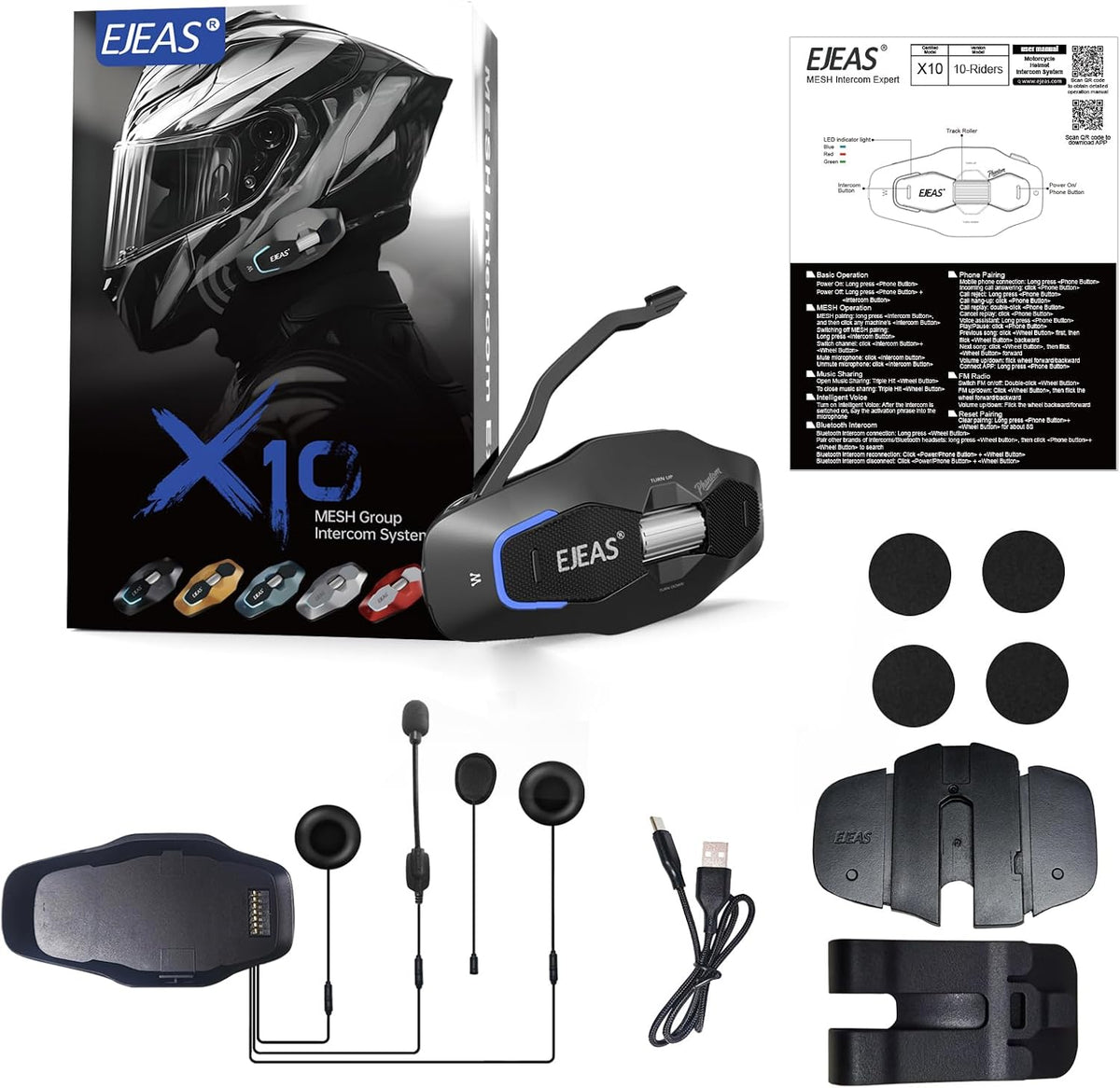 iSunergy X10 - Auriculares Bluetooth para casco de motocicleta, int...