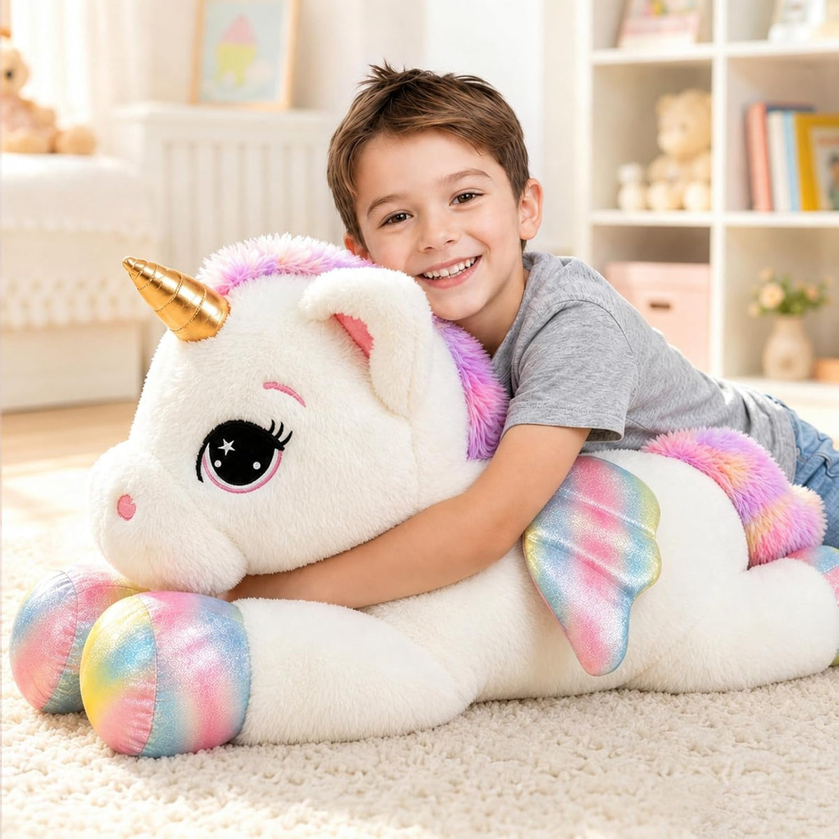 FFxiong Almohada de peluche de unicornio de 32 pulgadas, suave jugu...