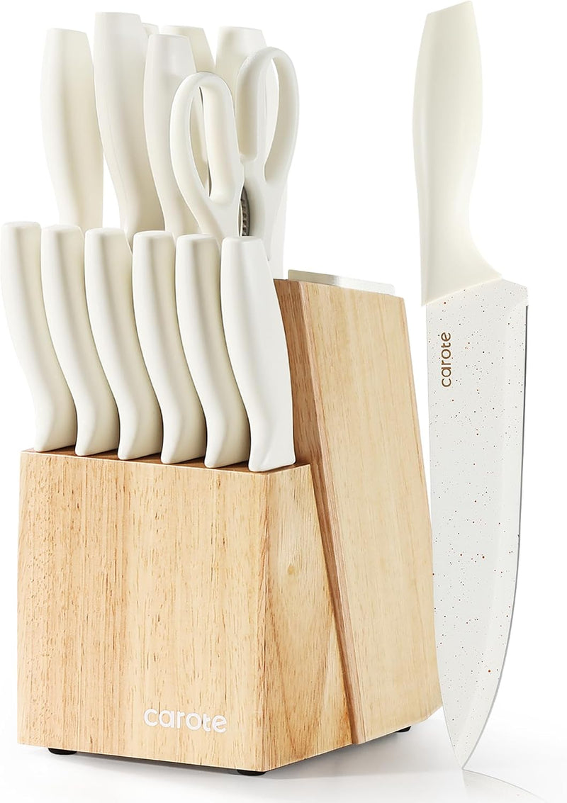 CAROTE - Juego de cuchillos de 15 piezas, bloque de madera con afil...