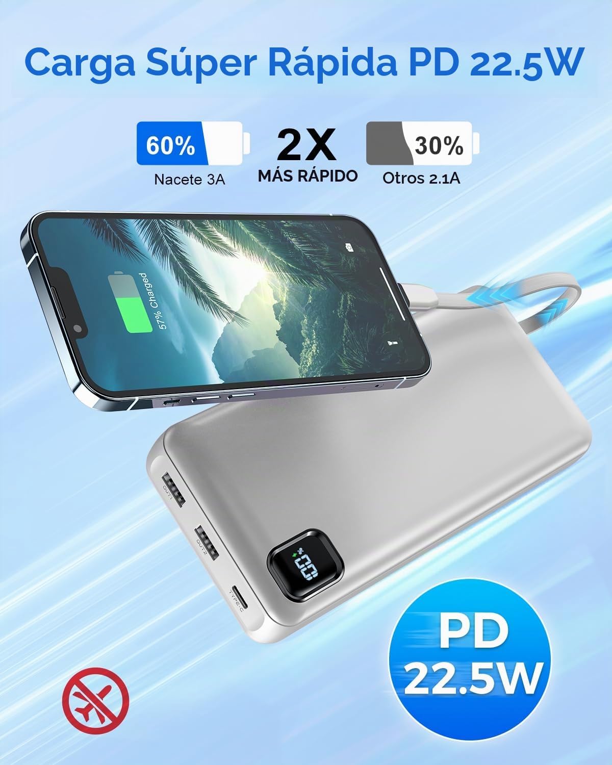50000mAh 22.5W cargador portátil de carga rápida del banco del pode...