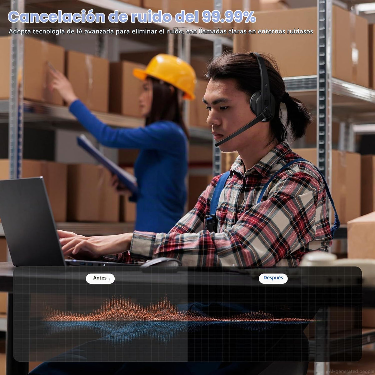 Auriculares inalámbricos con micrófono para el trabajo, auriculares...