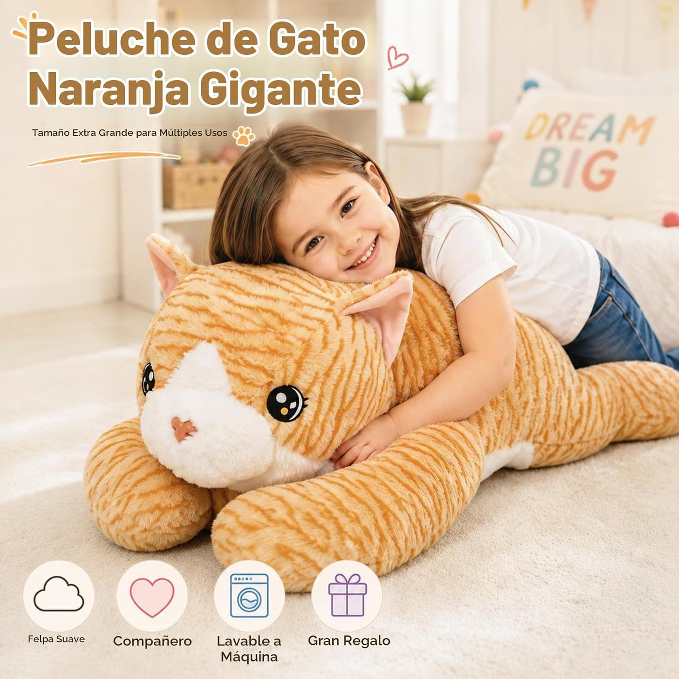 Peluche de gato gigante de 32 pulgadas, almohada grande de felpa de...