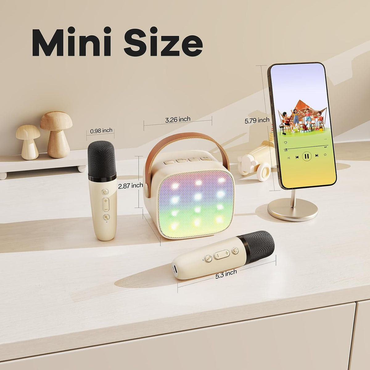 YLL Mini máquina de karaoke con 2 micrófonos inalámbricos, regalos...