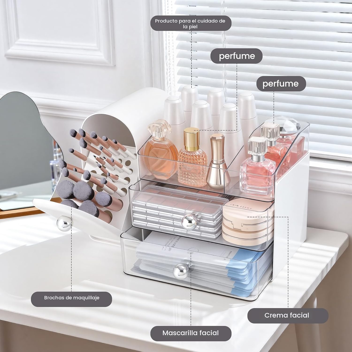 TRQWRO Organizador de maquillaje con soporte para brochas de maquil...