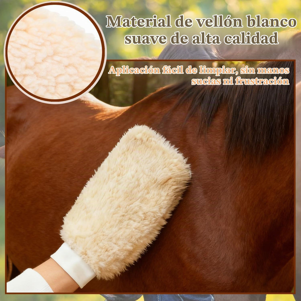 Cepillos y manoplas de aseo de caballos, guante de aseo de vellón s...