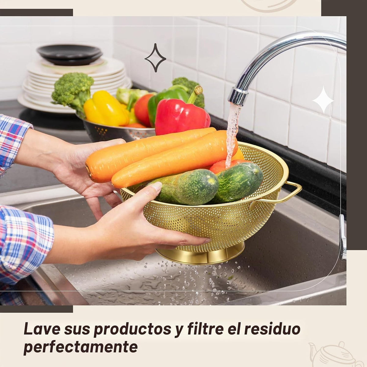 Baderke 7 piezas de accesorios de cocina dorados, incluye colador d...