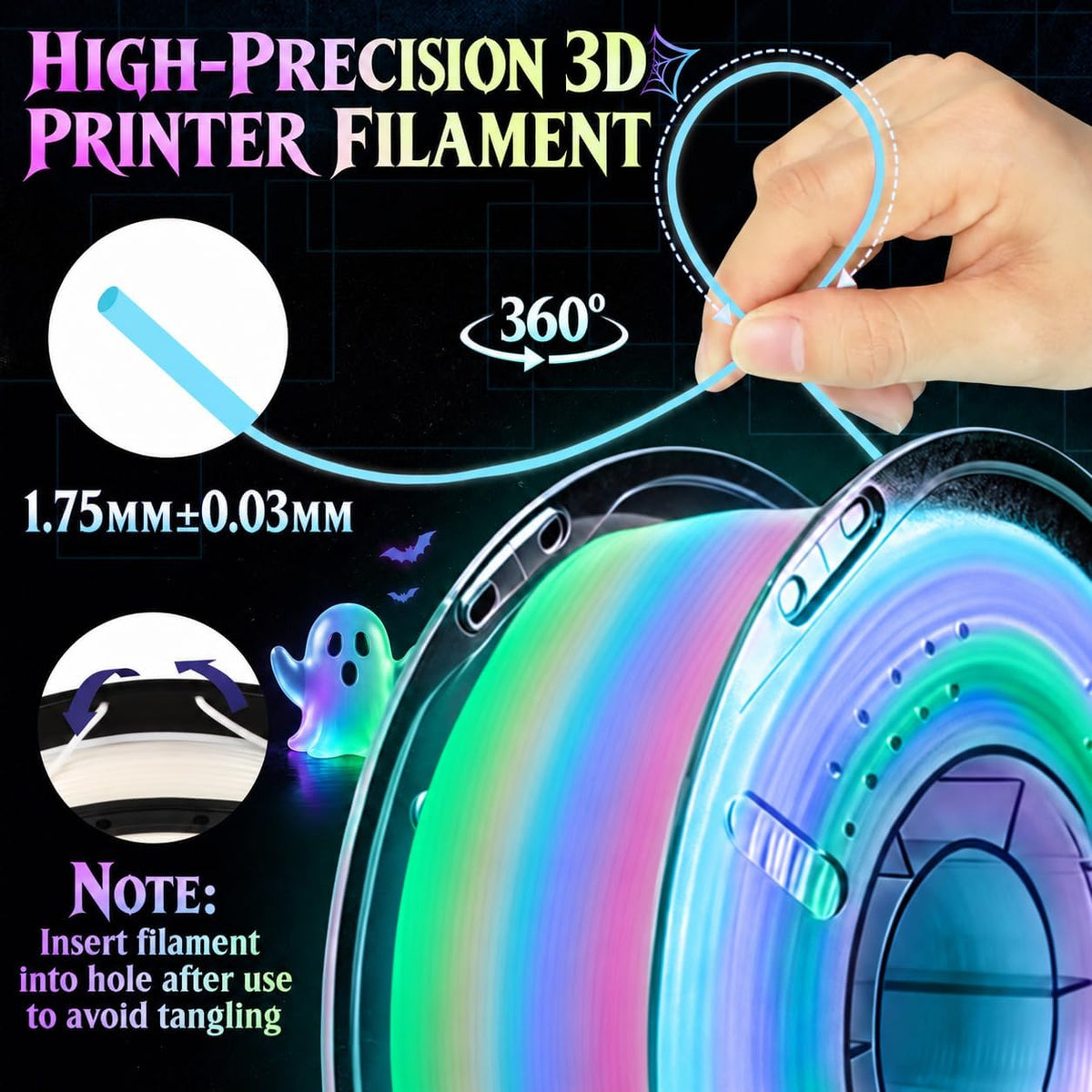 Frucindra Filamento PLA para impresora 3D Rainbow PLA+ que brilla e...