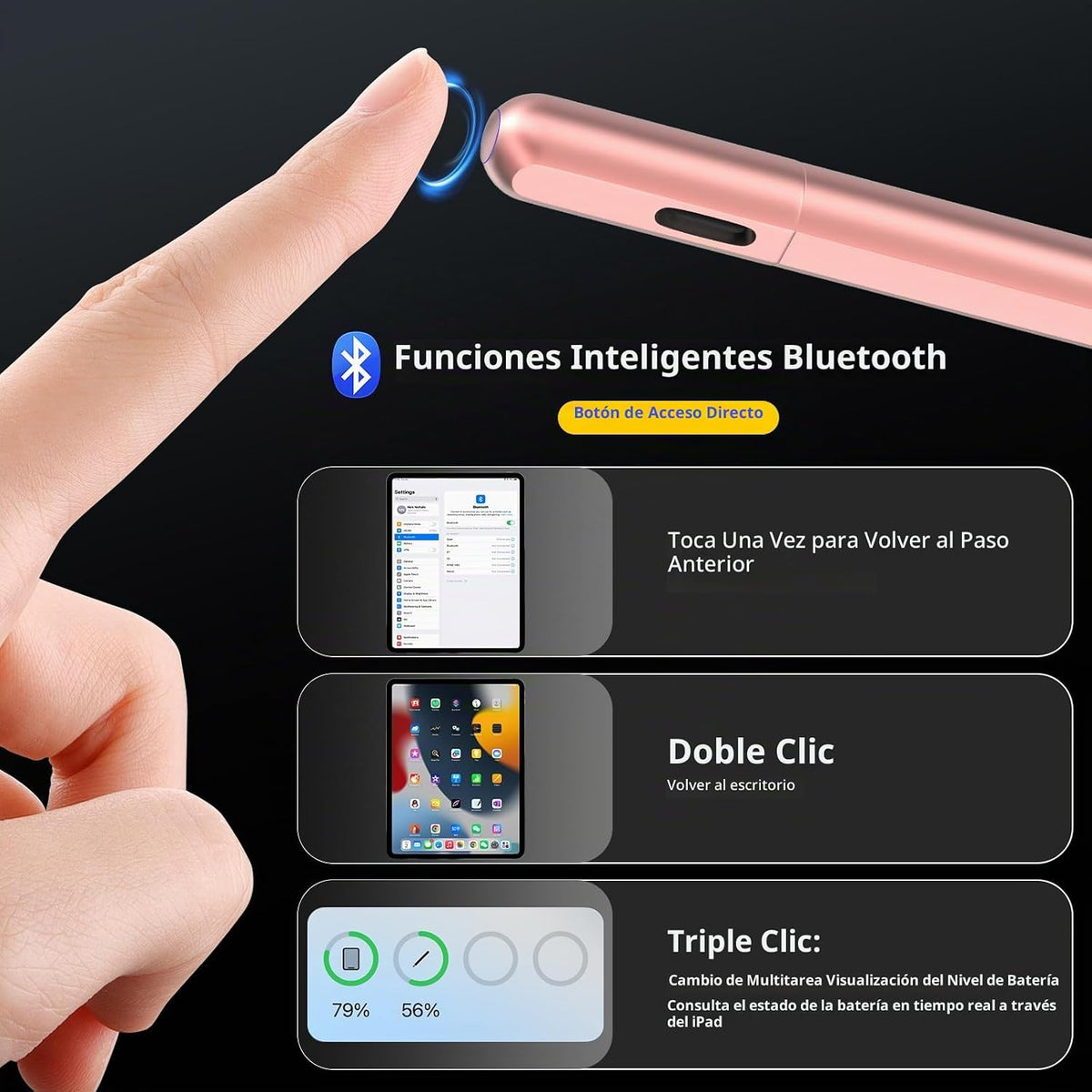 Lápiz digital para iPad FindMy compatible con Apple iPad 6-11th-Oro...