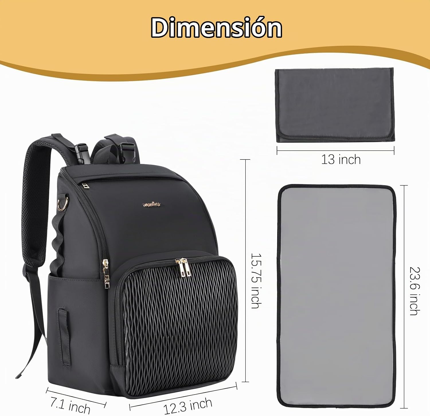 vosmles Elegante bolsa de pañales para bebé, bolsa de bebé con camb...