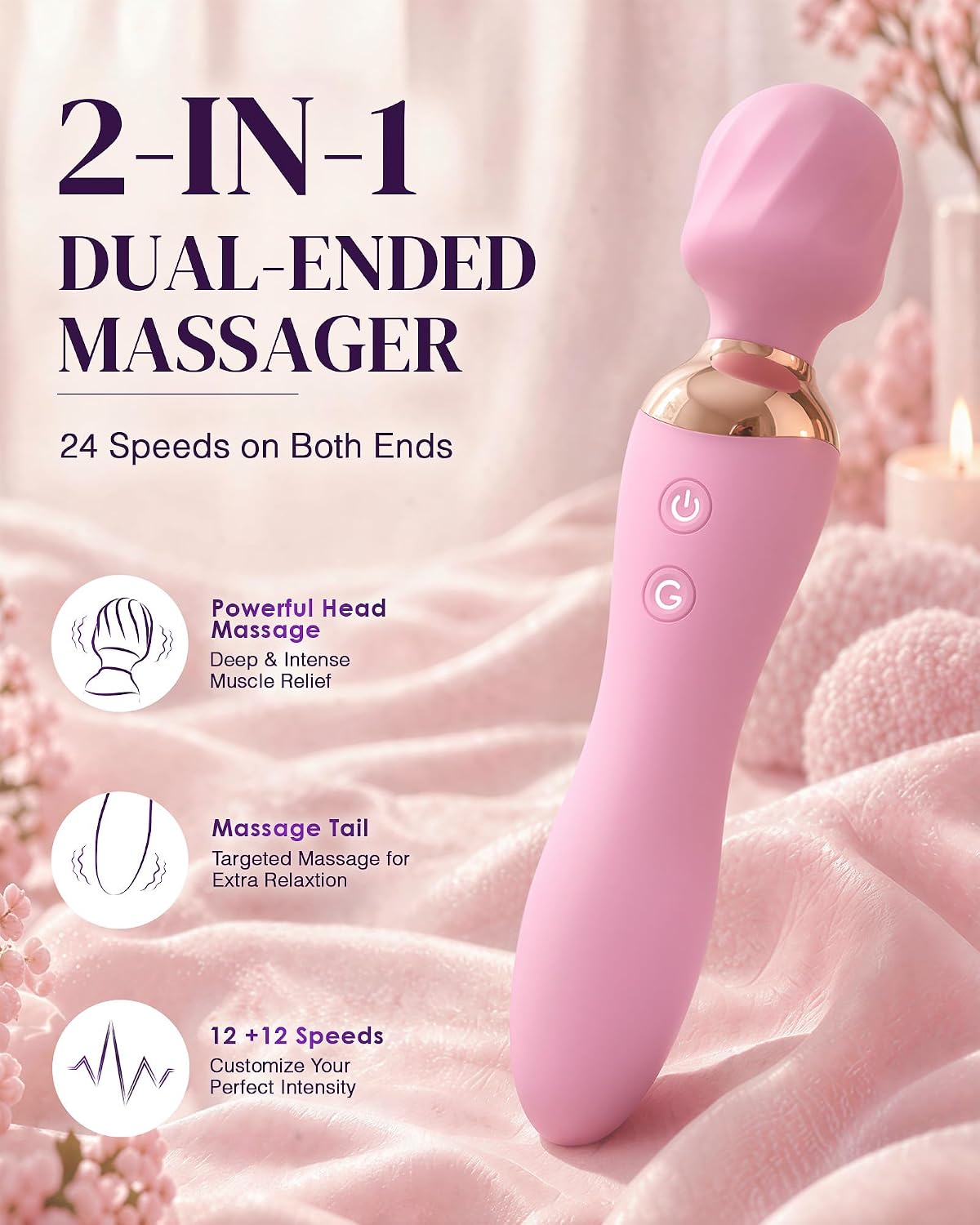 MOOLIGIRL Masajeador de mano vibrador de doble extremo, herramienta...