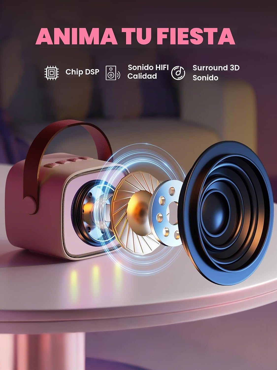 YLL Mini máquina de karaoke con 4 micrófonos inalámbricos, regalos...
