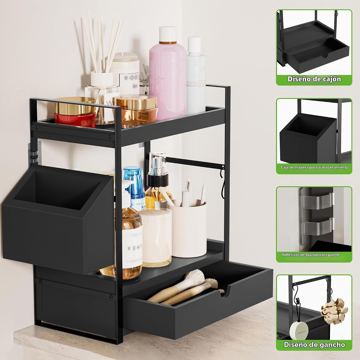 Aollewoiti Organizador de encimera de baño de 2 niveles con cajón y...