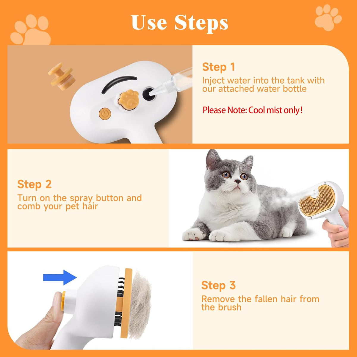 Cepillo de vapor para mascotas para perros y gatos, incluye 2 champ...