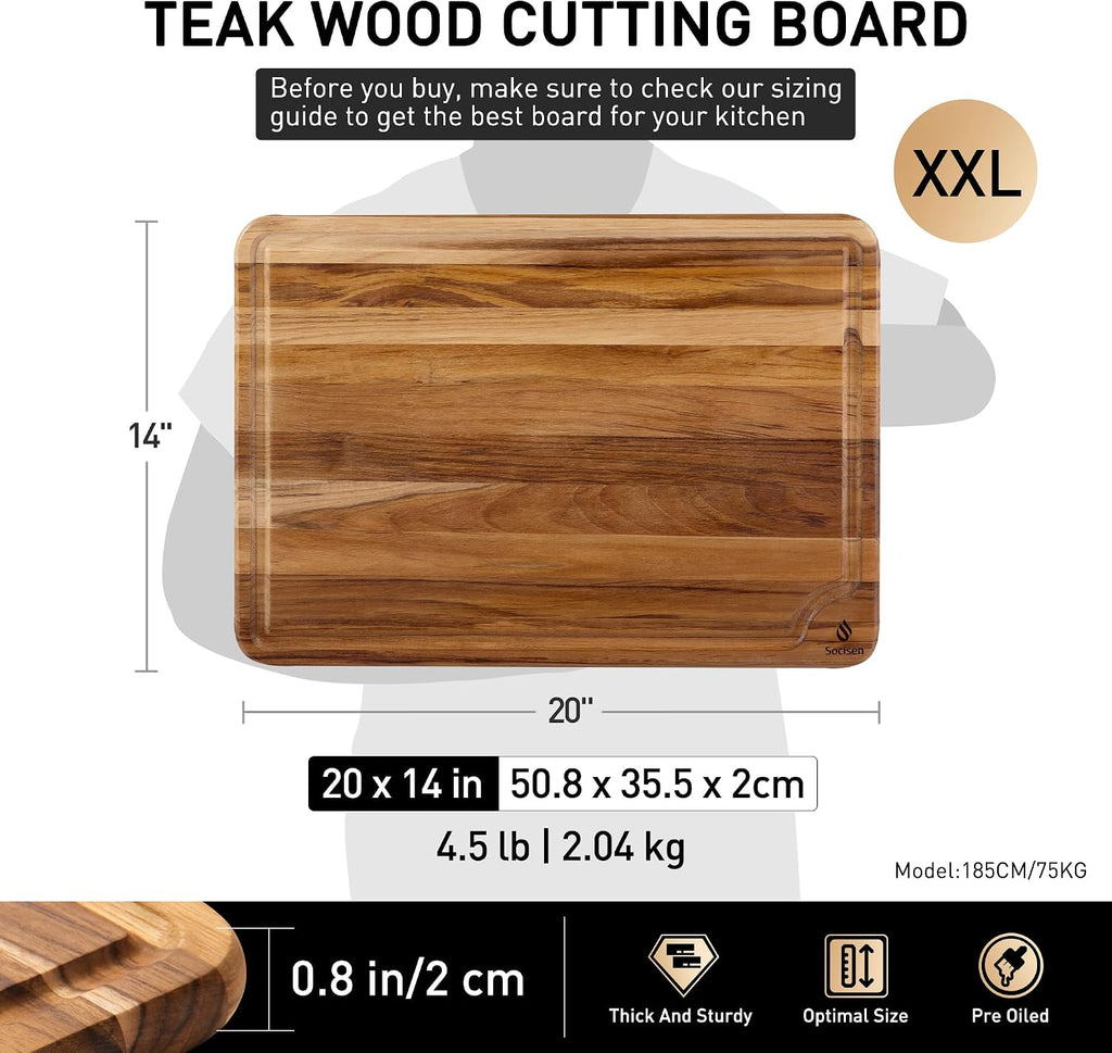Tabla de cortar extra grande de madera de teca de 20 pulgadas para...