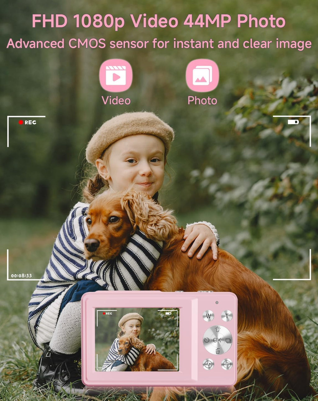 Cámara digital para niños, FHD 1080P 44MP cámara digital para apunt...