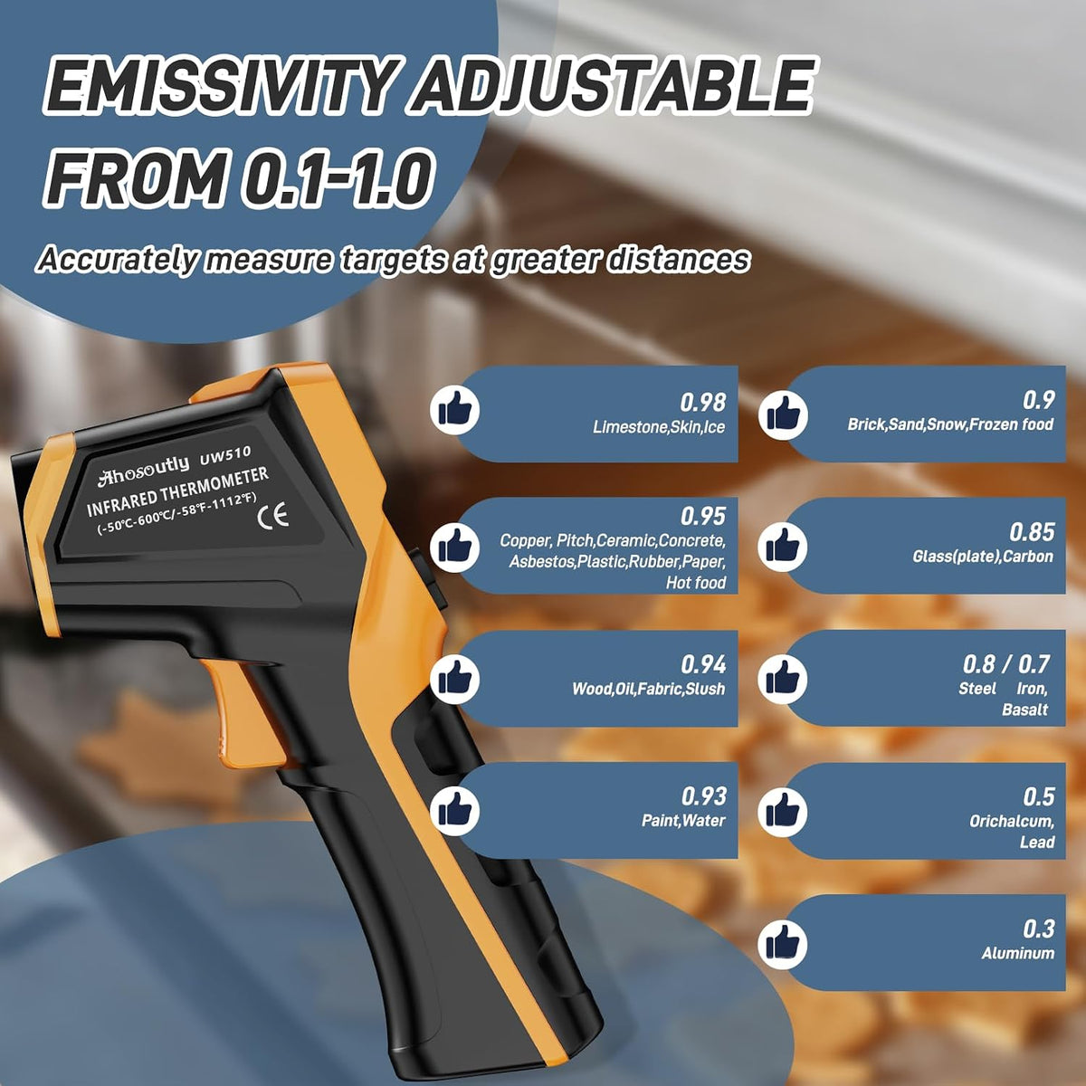 Ahosoutly Termómetro infrarrojo Pistola de temperatura láser -58 ℉...