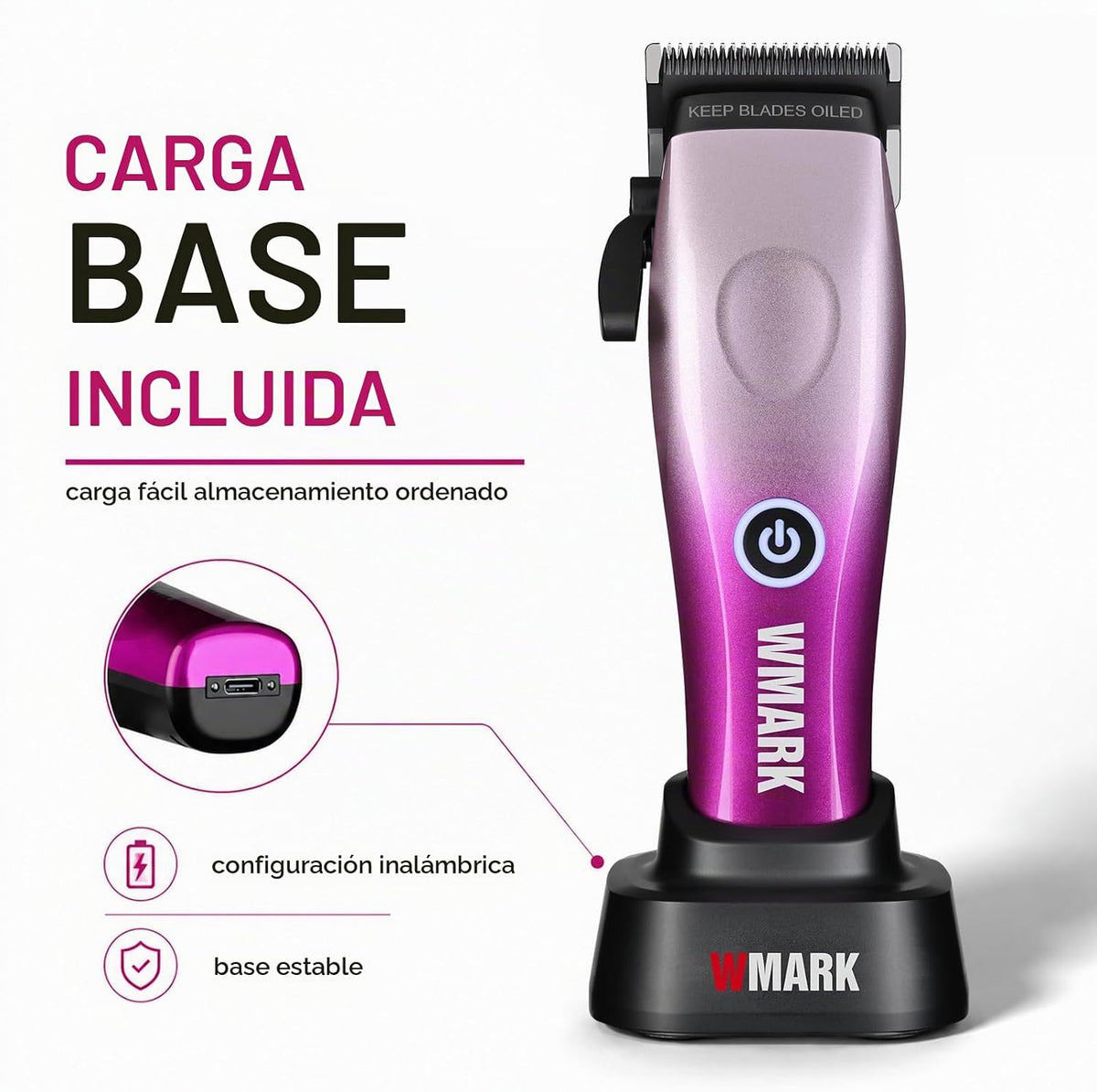 WMARK Cortapelos inalámbrico recargable profesional, hoja fija de m...