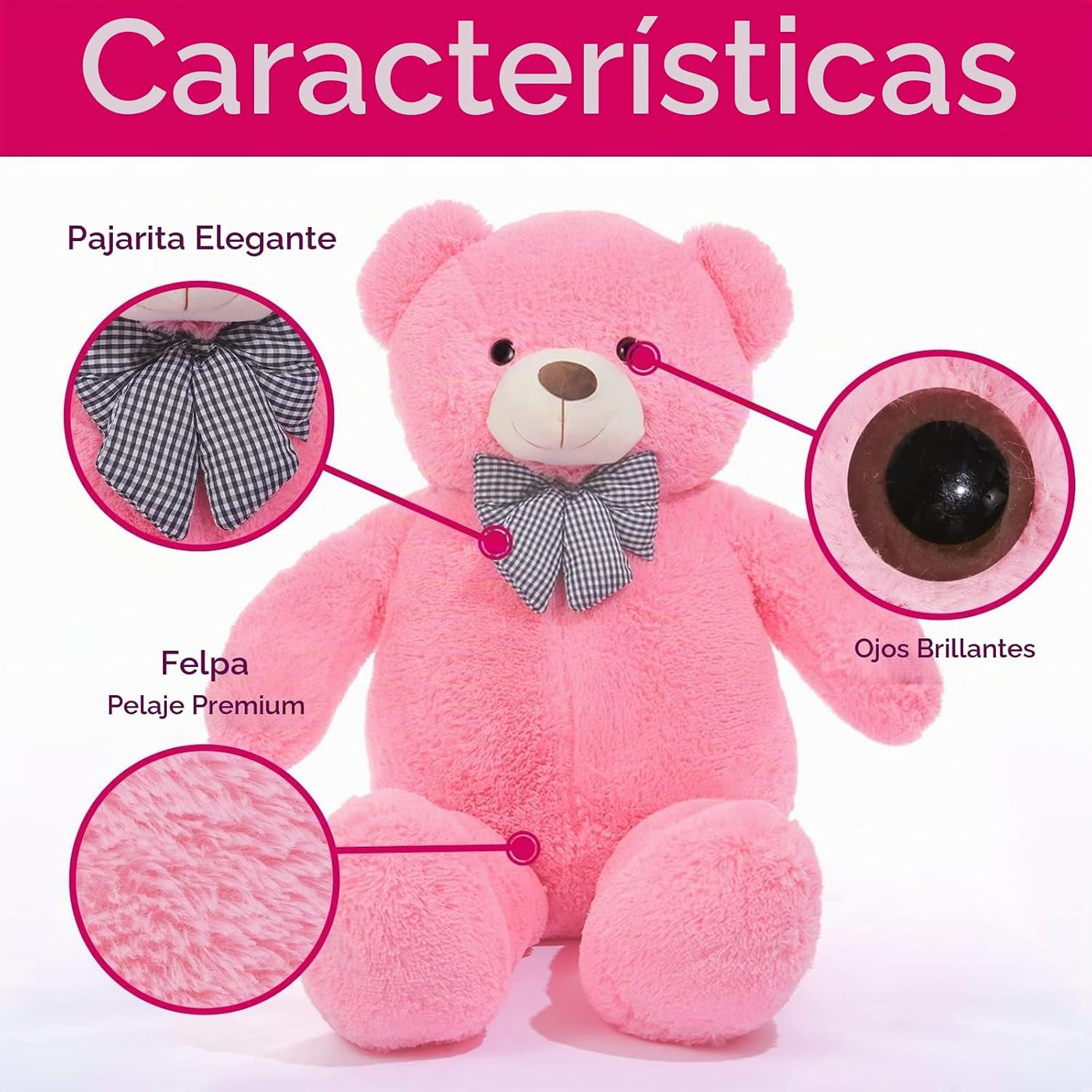 IKASA - Oso de peluche gigante, animales de juguete (Rosa, 47 pulga...