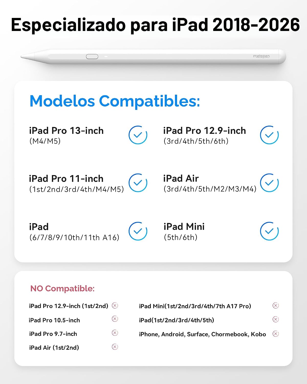 Metapen Lápiz A11 para iPad A16 de carga rápida para iPad 2018-2026...
