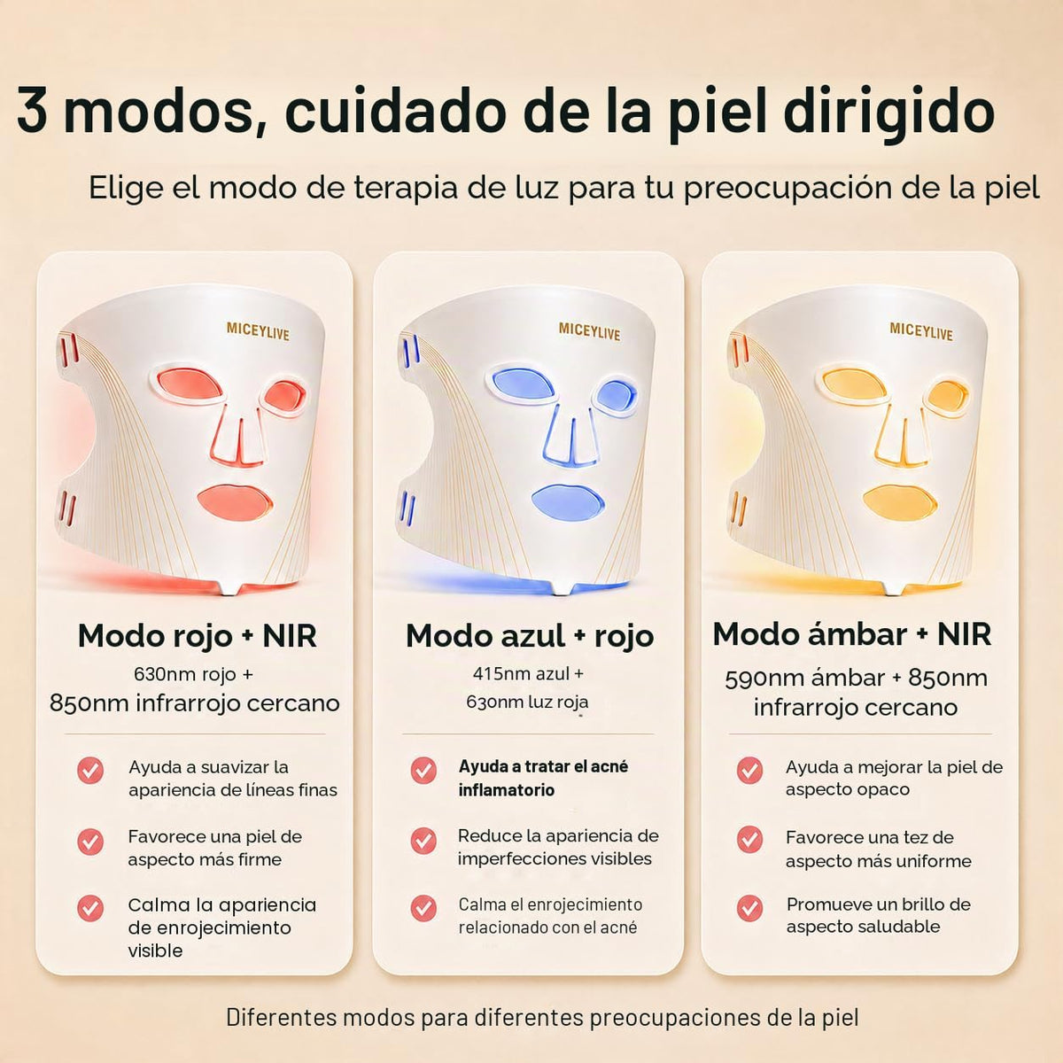 MICEYLIVE Terapia de luz roja para máscara facial, terapia de luz a...