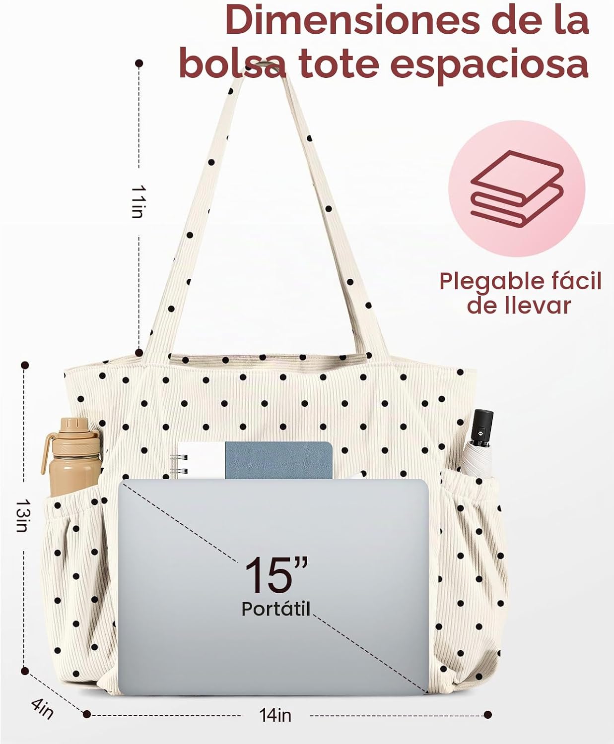 Miss Adola Bonita Bolsa Tote de Pana para Mujeres - Bolso de Hombro...