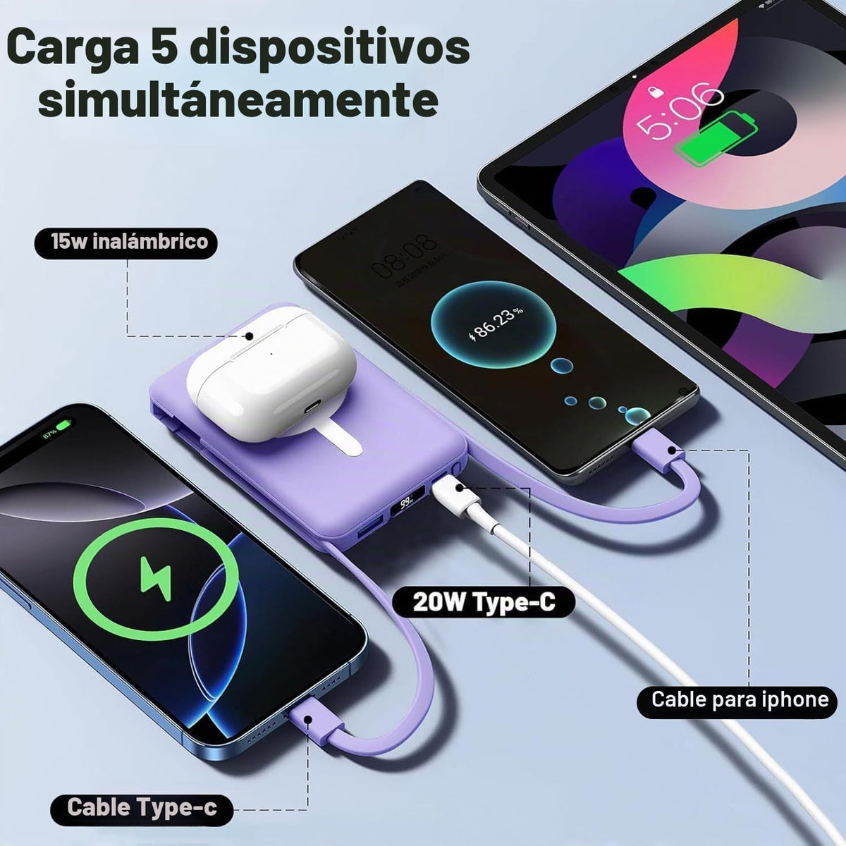 Azmuth para cargador portátil MagSafe, banco de energía magnético d...
