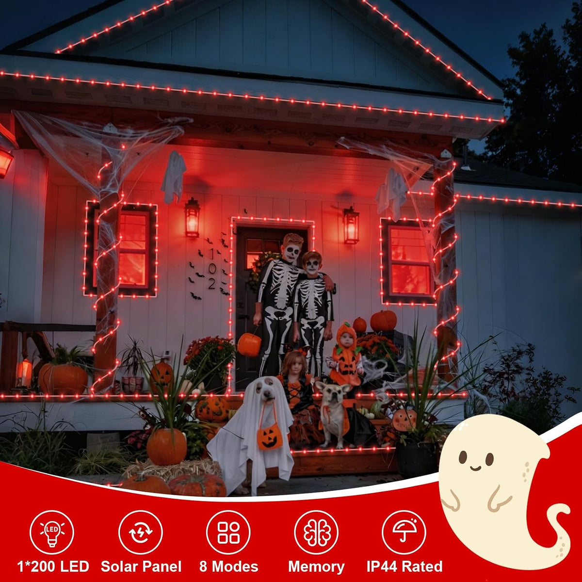 QITONG 200 luces LED solares de cuerda roja