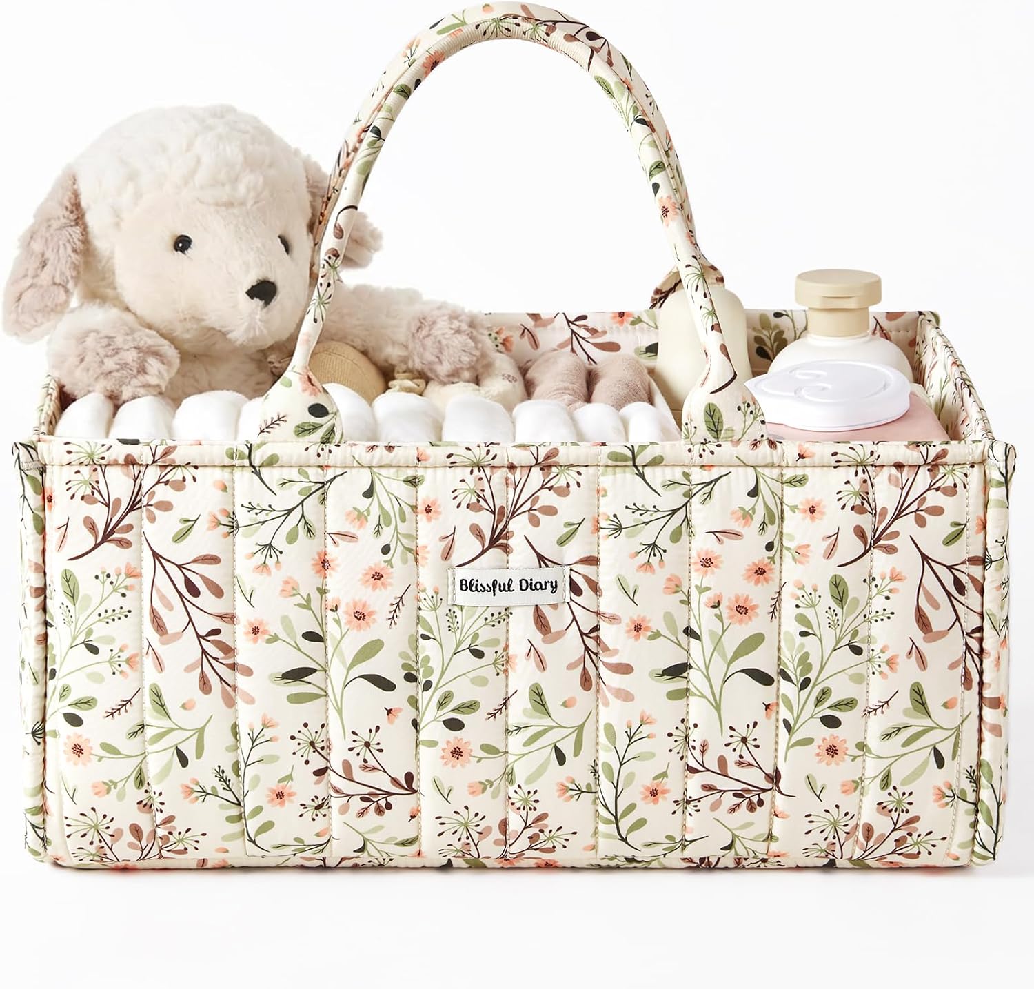 Blissful Diary Organizador de pañales con flores, elegante cesta de...